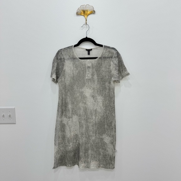 NWT Eileen Fisher Printed Sheer Hemp Tunic XS grey natural bone color - Picture 2 of 7